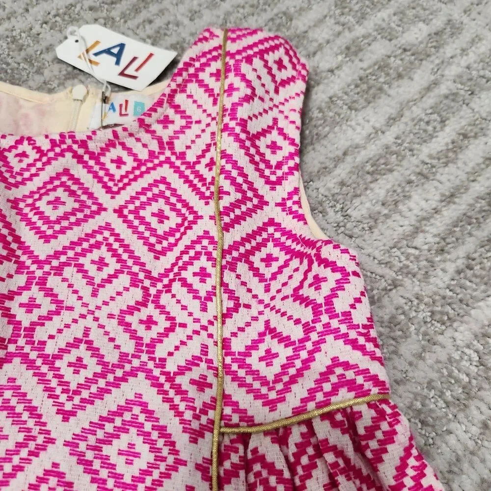 LALi girl's sleeveless shift tank pink gold white dress size 6